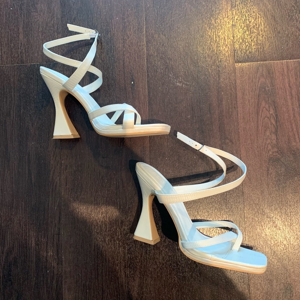Nasty Gal White Faux Leather Croc Strappy Heels